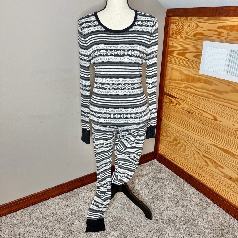 Old Navy Black Fair Isle Thermal Pajama Set M/L Medium Large Loungewear